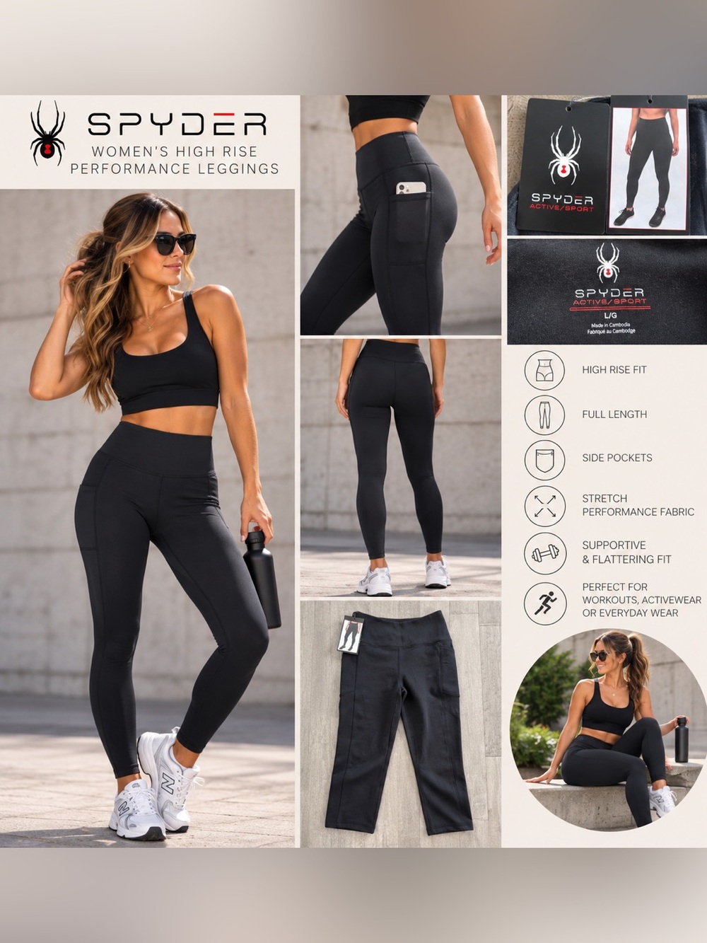 Spyder Women's Black High Rise Performance Leggings Size L